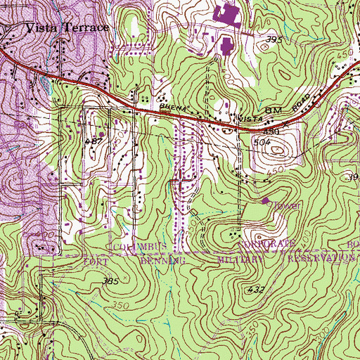 Topographic Map of Pinewood, GA