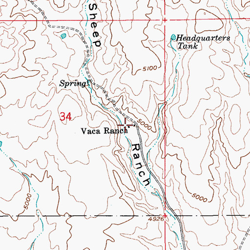 Topographic Map of Vaca Ranch, AZ