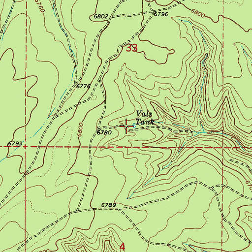 Topographic Map of Vals Tank, AZ