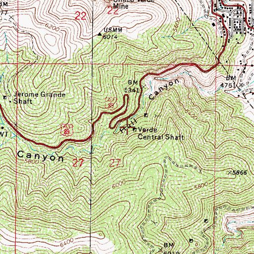 Topographic Map of Verde Central Shaft, AZ