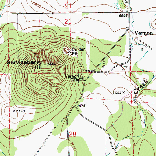 Topographic Map of Vernon Cemetery, AZ