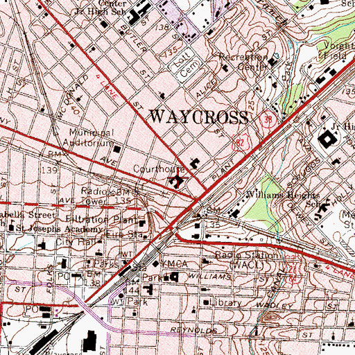 Topographic Map of Ware County Courthouse, GA
