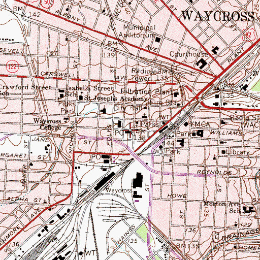 Topographic Map of Waycross Post Office, GA
