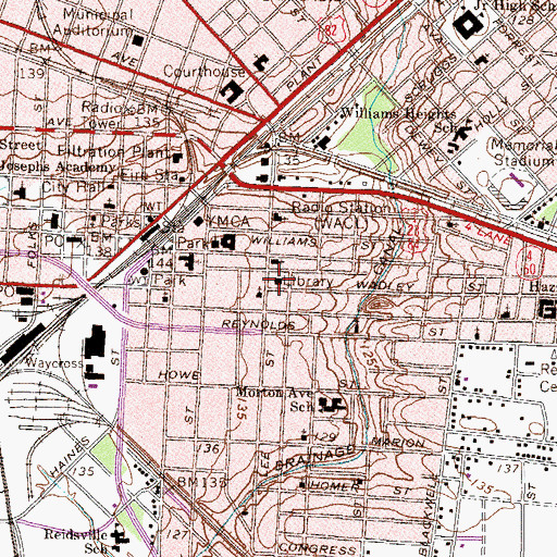 Topographic Map of Waycross Public Library, GA