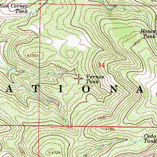 Topographic Map of Vernon Tank, AZ