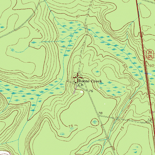 Topographic Map of Boones Creek Cemetery, GA