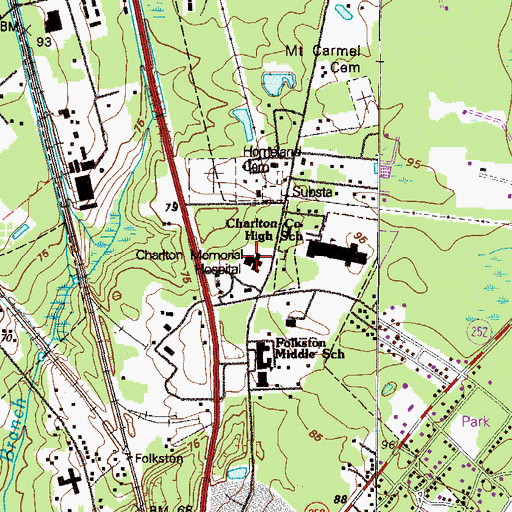 Topographic Map of Charlton Memorial Hospital, GA
