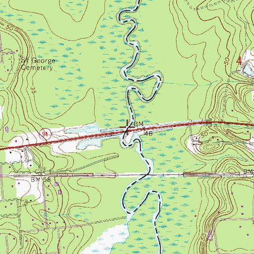 Topographic Map of Earnest A Bell Bridge, GA