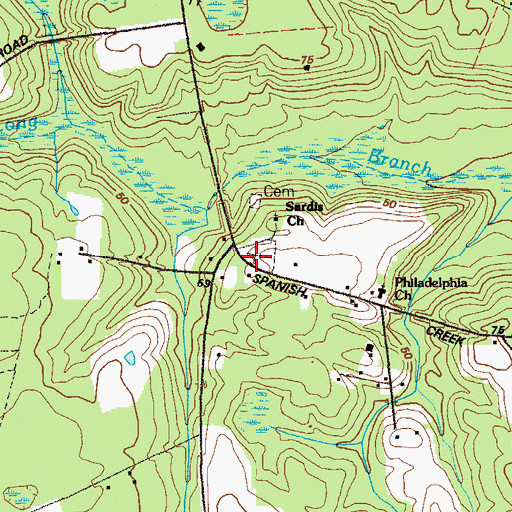 Topographic Map of Sardis Cemetery, GA
