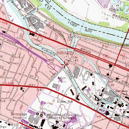 Topographic Map of Butt Memorial Bridge, GA