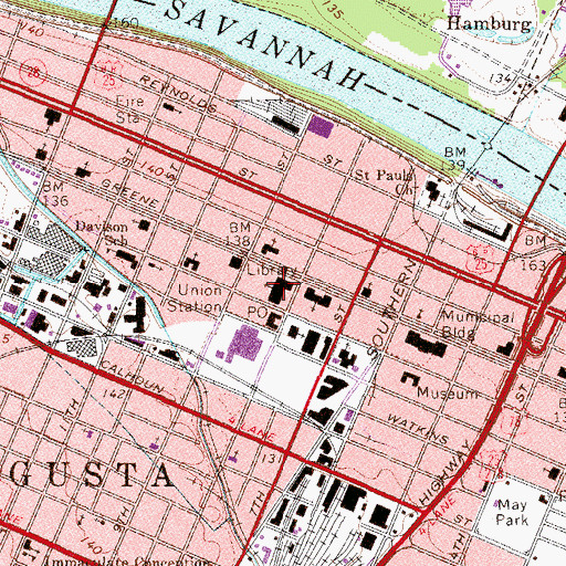 Topographic Map of First Baptist Church of Augusta, GA