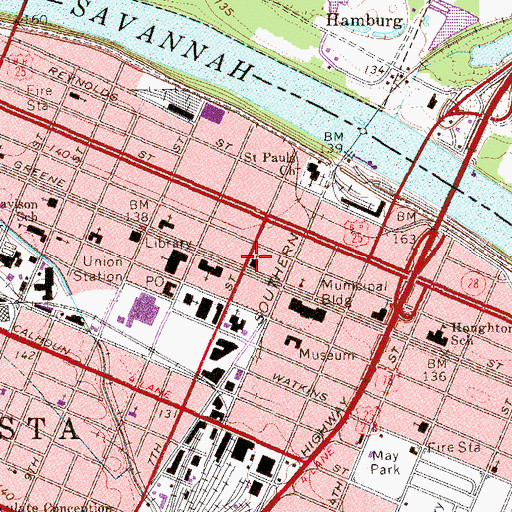 Topographic Map of First Christian Church, GA
