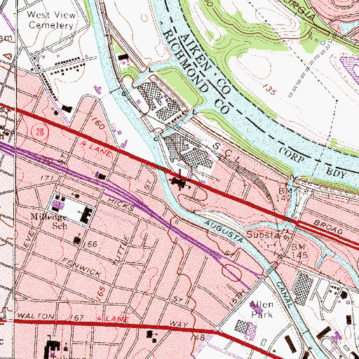 Topographic Map of Martha Lester School, GA