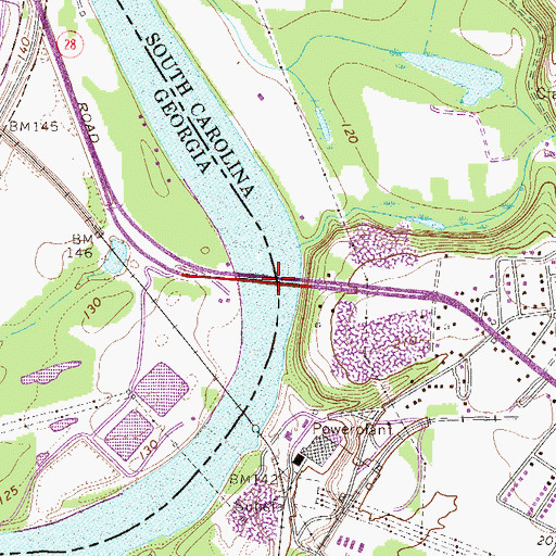 Topographic Map of Sand Bar Ferry Bridge, GA