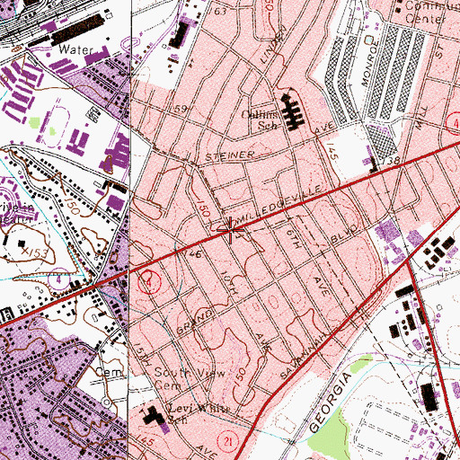 Topographic Map of Mount Moriah Baptist Church, GA