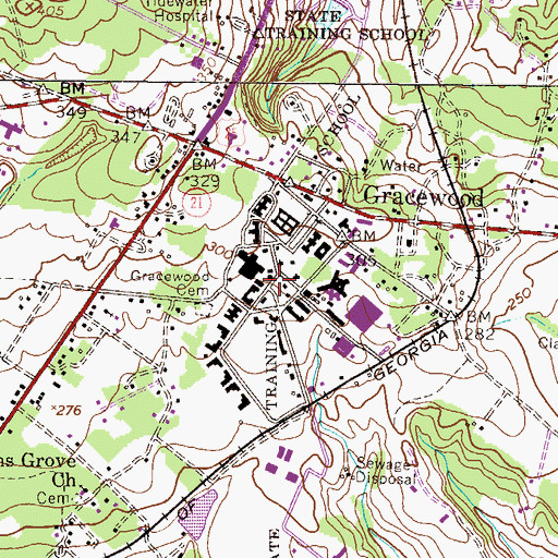 Topographic Map of Gracewood State School, GA