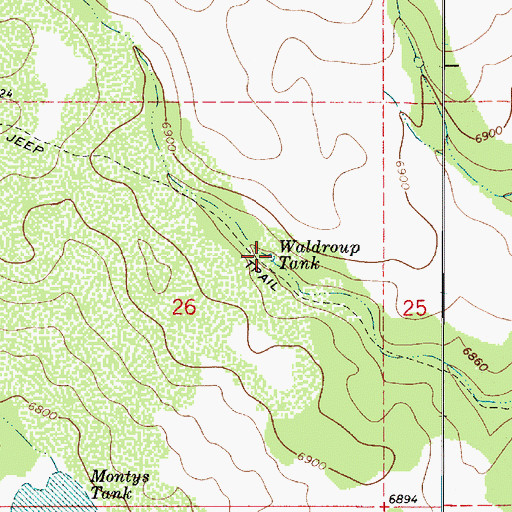 Topographic Map of Waldroup Tank, AZ