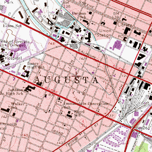 Topographic Map of Laney-Walker North Historic District, GA