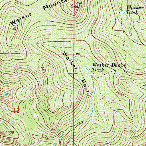 Topographic Map of Walker Basin, AZ