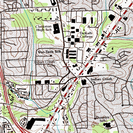 Topographic Map of Indian Creek Cemetery, GA