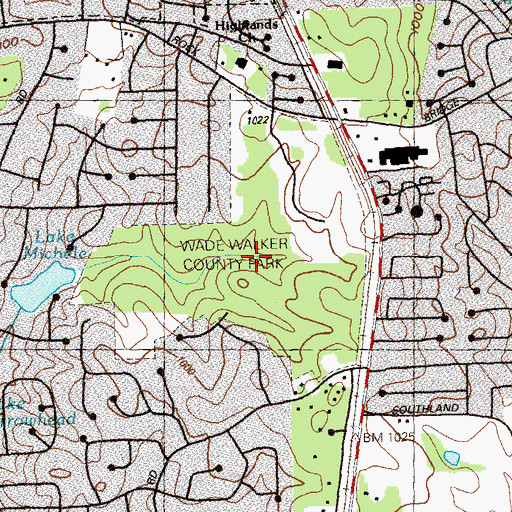 Topographic Map of Wade Walker County Park, GA