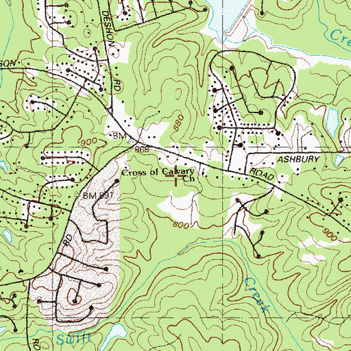 Topographic Map of Cross of Calvary Church, GA
