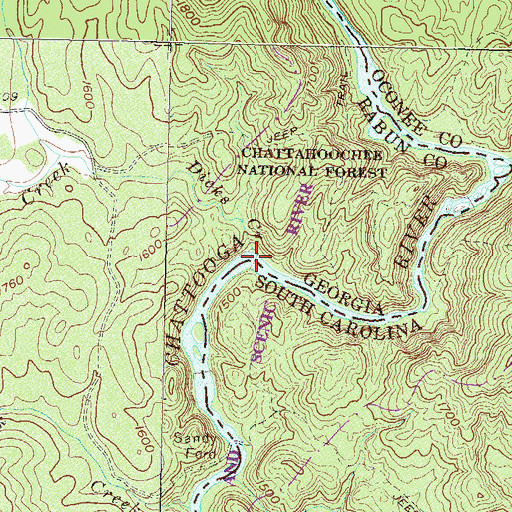 Topographic Map of Dicks Creek, GA