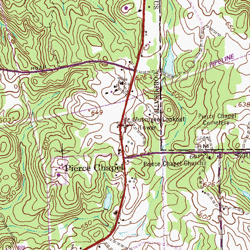 Topographic Map of Muscogee Lookout Tower, GA