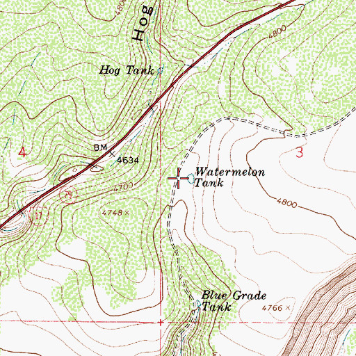 Topographic Map of Watermelon Tank, AZ
