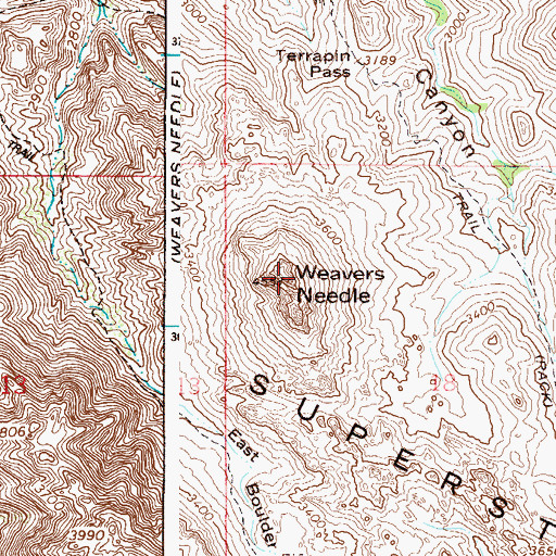 Topographic Map of Weavers Needle, AZ