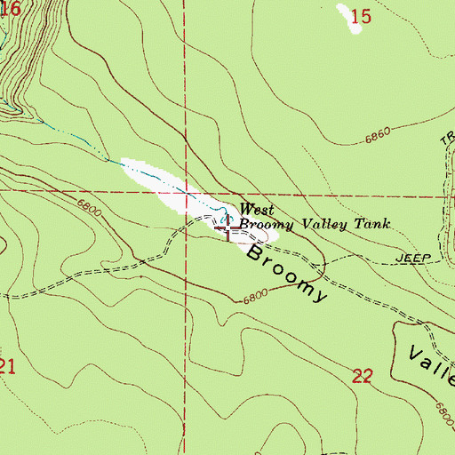 Topographic Map of West Broomy Valley Tank, AZ
