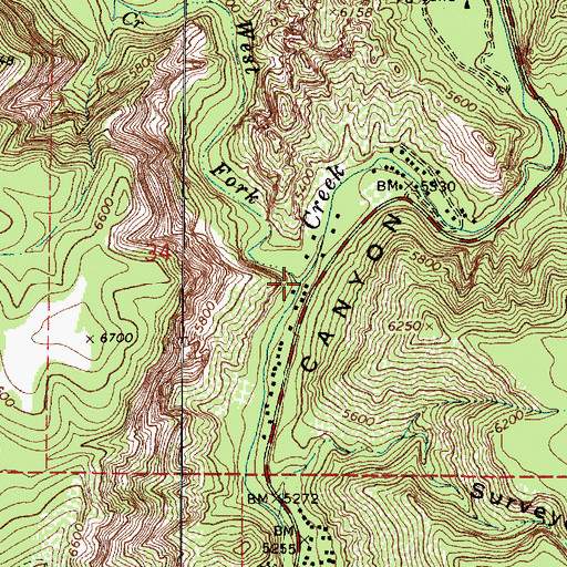 Topographic Map of West Fork Oak Creek, AZ