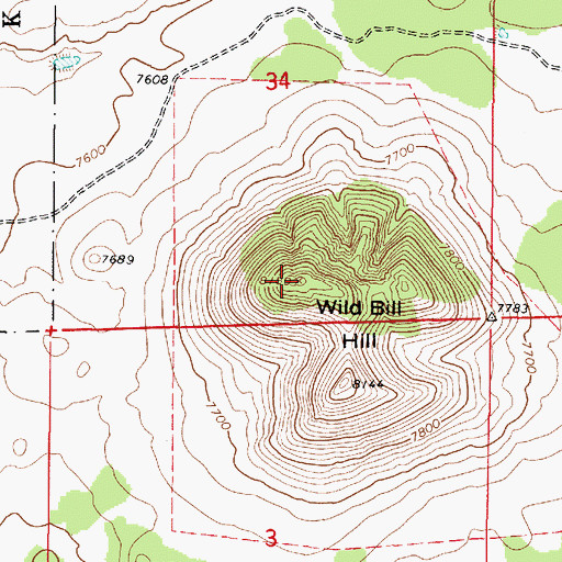 Topographic Map of Wild Bill Hill, AZ