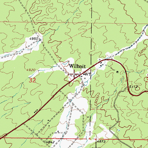 Topographic Map of Wilhoit, AZ