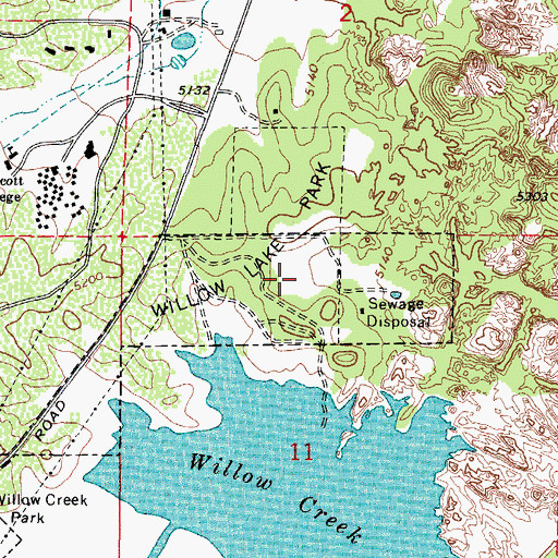 Topographic Map of Willow Lake Park, AZ