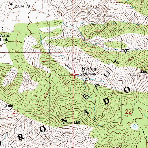 Topographic Map of Willow Spring, AZ