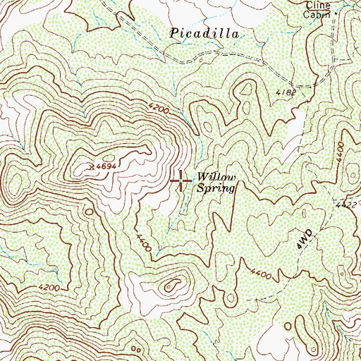 Topographic Map of Willow Spring, AZ