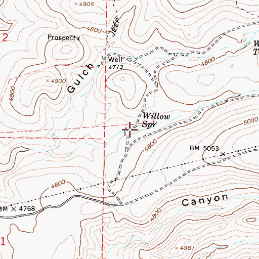 Topographic Map of Willow Spring, AZ