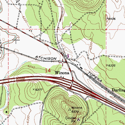 Topographic Map of Winona, AZ