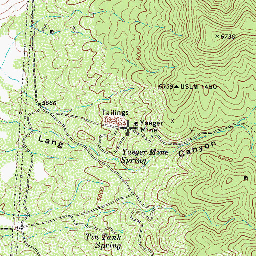 Topographic Map of Yaeger Mine, AZ