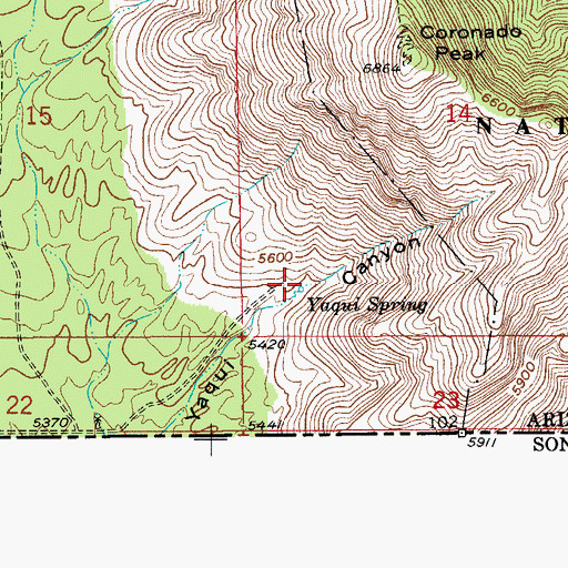 Topographic Map of Yaqui Spring, AZ