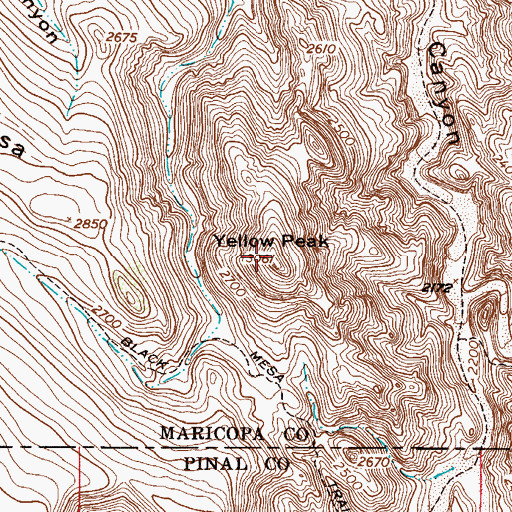 Topographic Map of Yellow Peak, AZ
