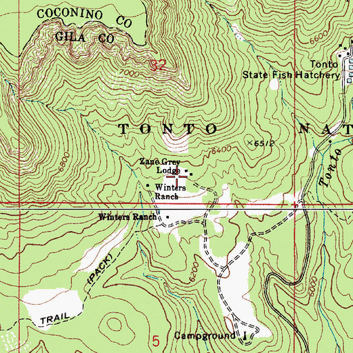 Topographic Map of Zane Grey Lodge, AZ