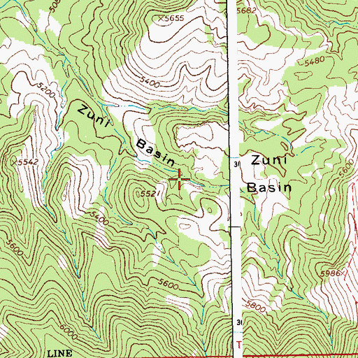 Topographic Map of Zuni Basin, AZ