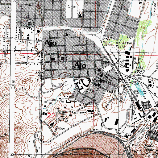 Topographic Map of Curley School, AZ