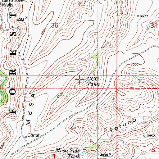 Topographic Map of CCC Tank, AZ