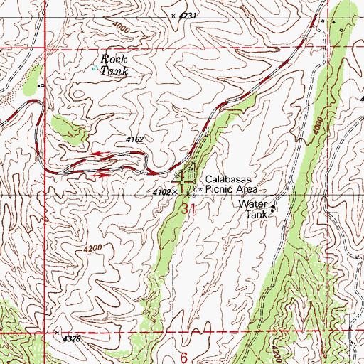 Topographic Map of Calabasas Picnic Area, AZ