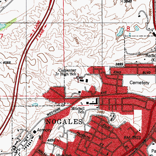 Topographic Map of Wade Carpenter Middle School, AZ