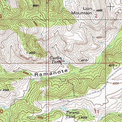 Topographic Map of Castle Tank, AZ