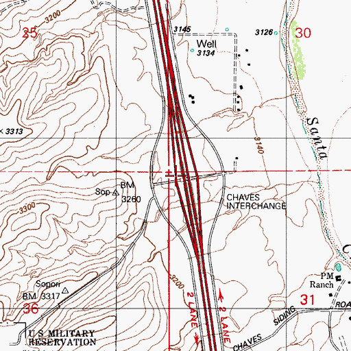 Topographic Map of Chaves Interchange, AZ